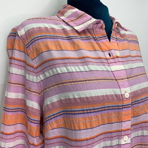 J McLaughlin Medium Striped Button Down Shirt Pink Coral Cotton - Picture 3 of 9